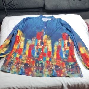 Colorful Abstract Button-Up Women's Shirt Size 3X